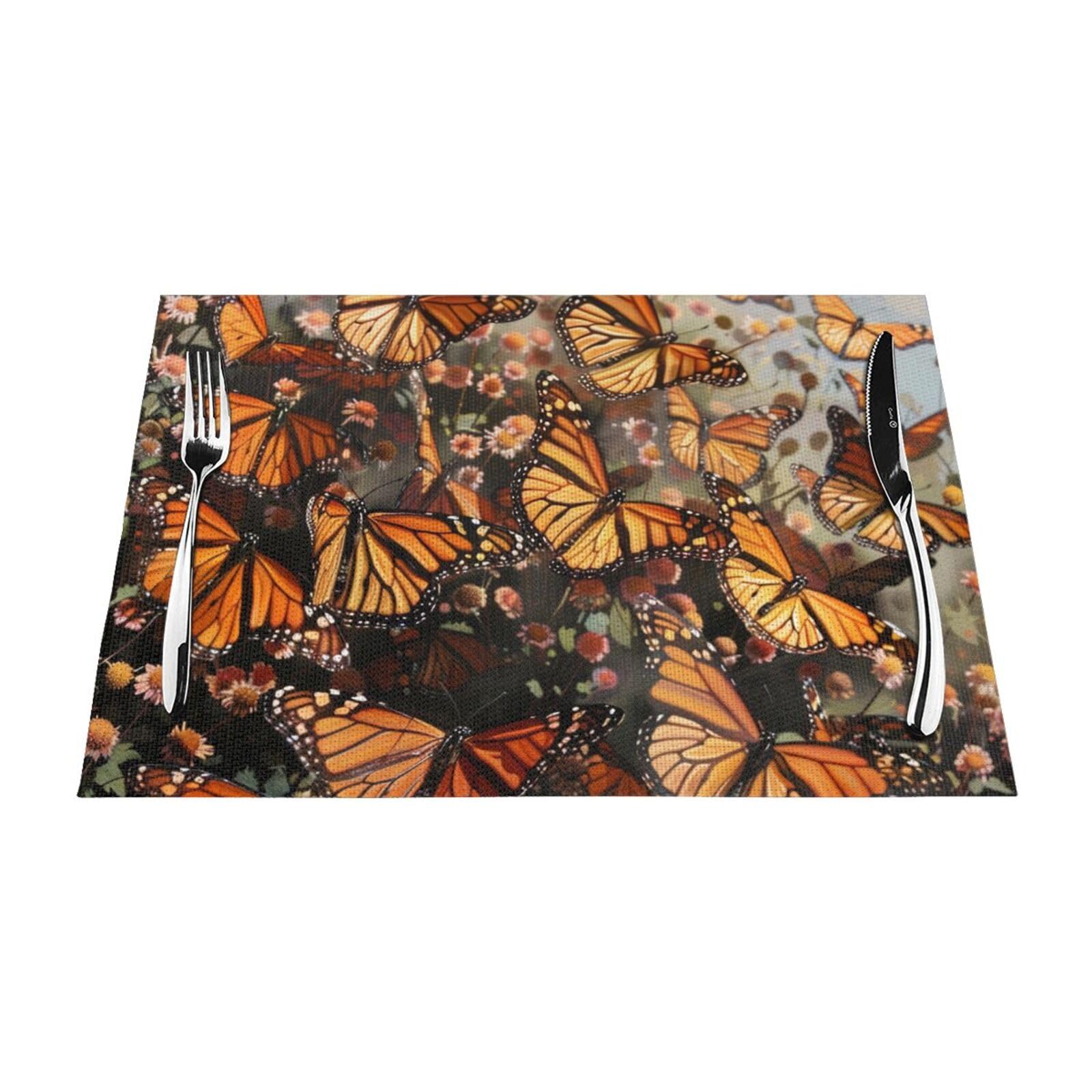 Monarch Butterflies Printed PVC Placemat 6 PCS for Kitchen Dining Table Heat-resistand Washable Table Mats 18x12 in