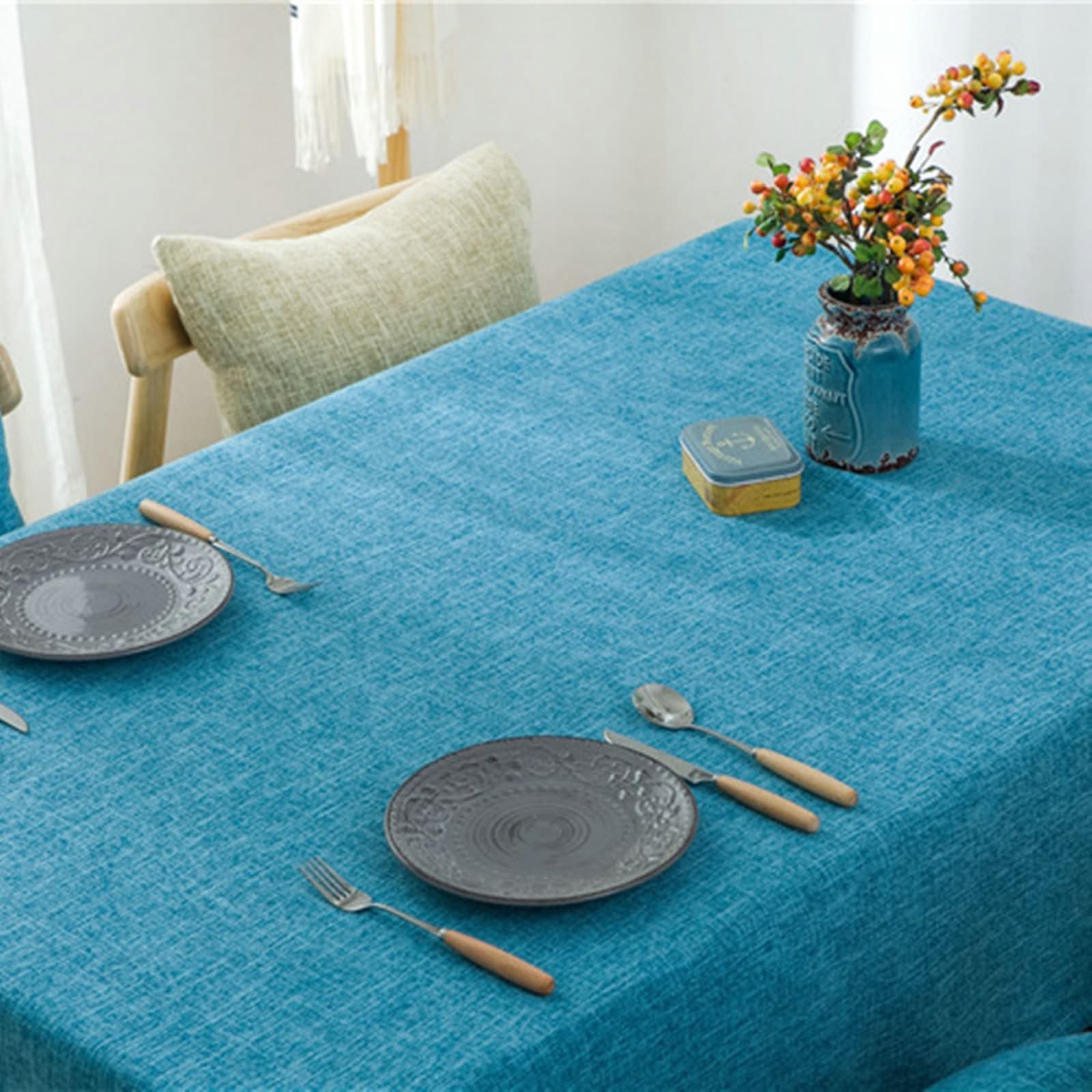 Tischdecke Rechteckig 140x160 cm, Tischdecke Baumwolle Leinen Fleckenschutz 2-4 Personen Himmelblau Tischtücher Hochzeit Deko