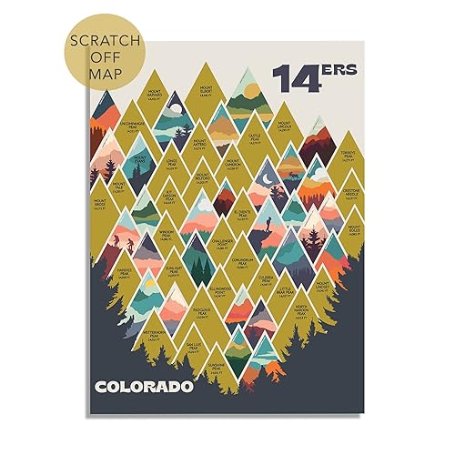 Colorado Fourteeners - Póster de Colorado con 14 picos de montaña – Lista de cubos para rascar para escaladores, regalos de Peakbagger Colorado –