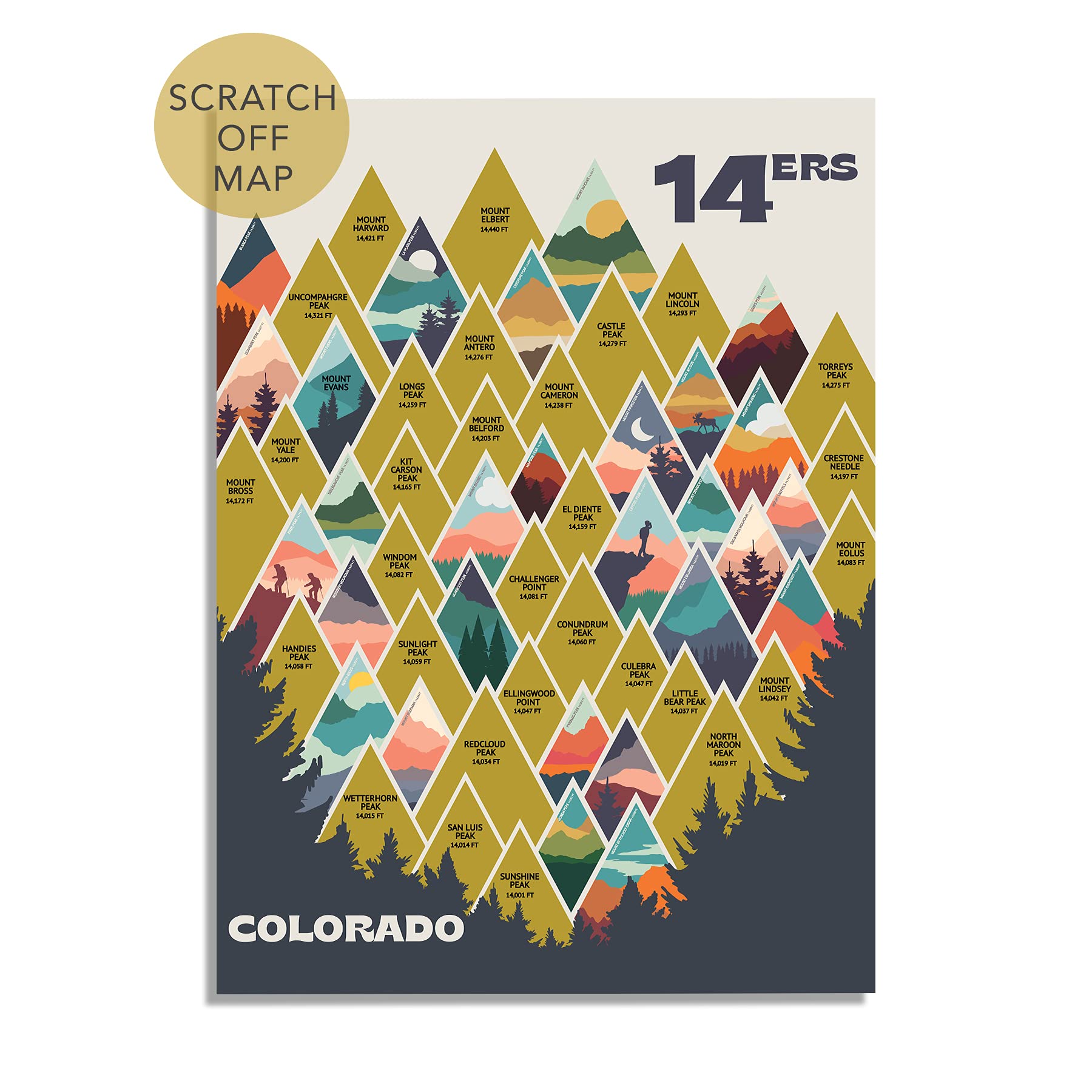 Map Of Colorado 14ers Scratch Off Colorado Fourteeners Print (Silk Art