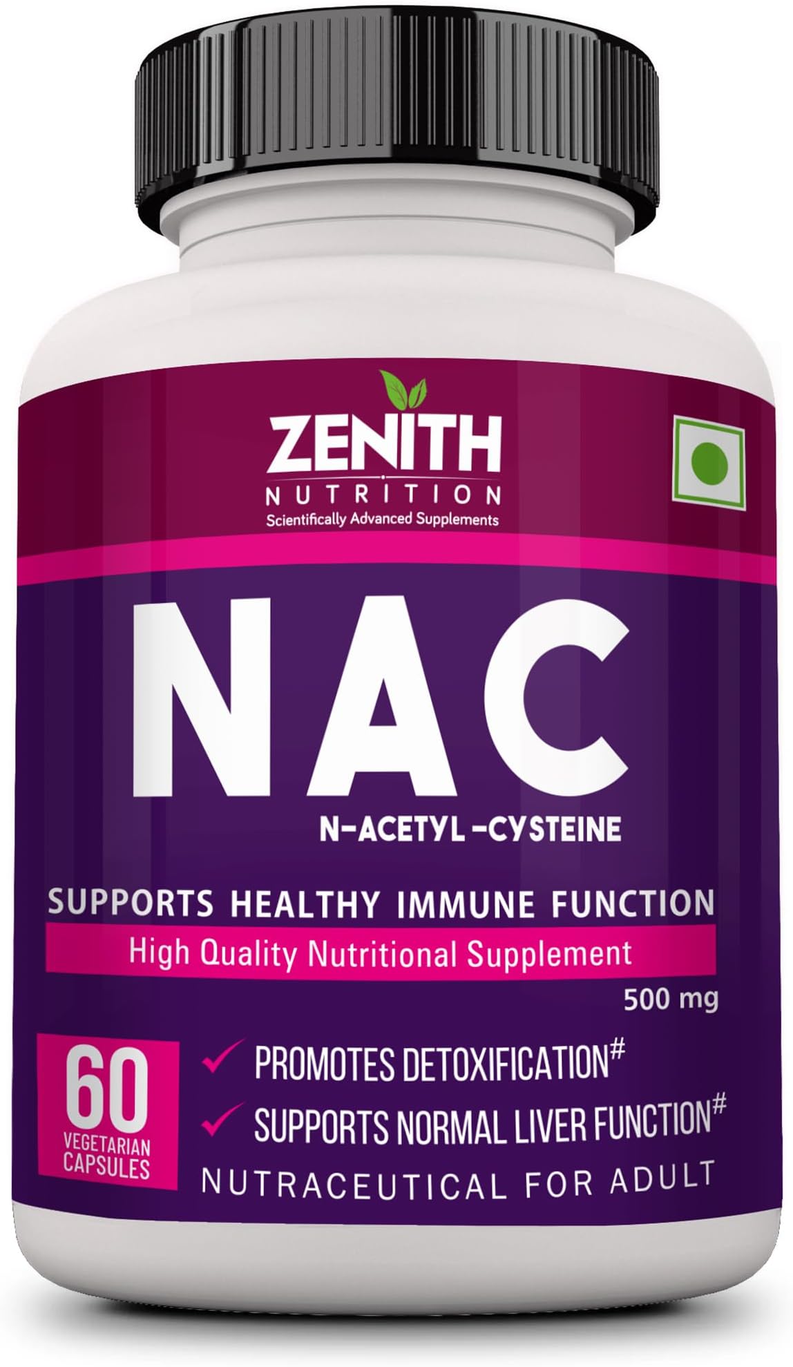 Zenith Nutrition Nac (N-Acetyl L-Cysteine) Liver & Antioxidant Support 500Mg - 60 Veg Capsules