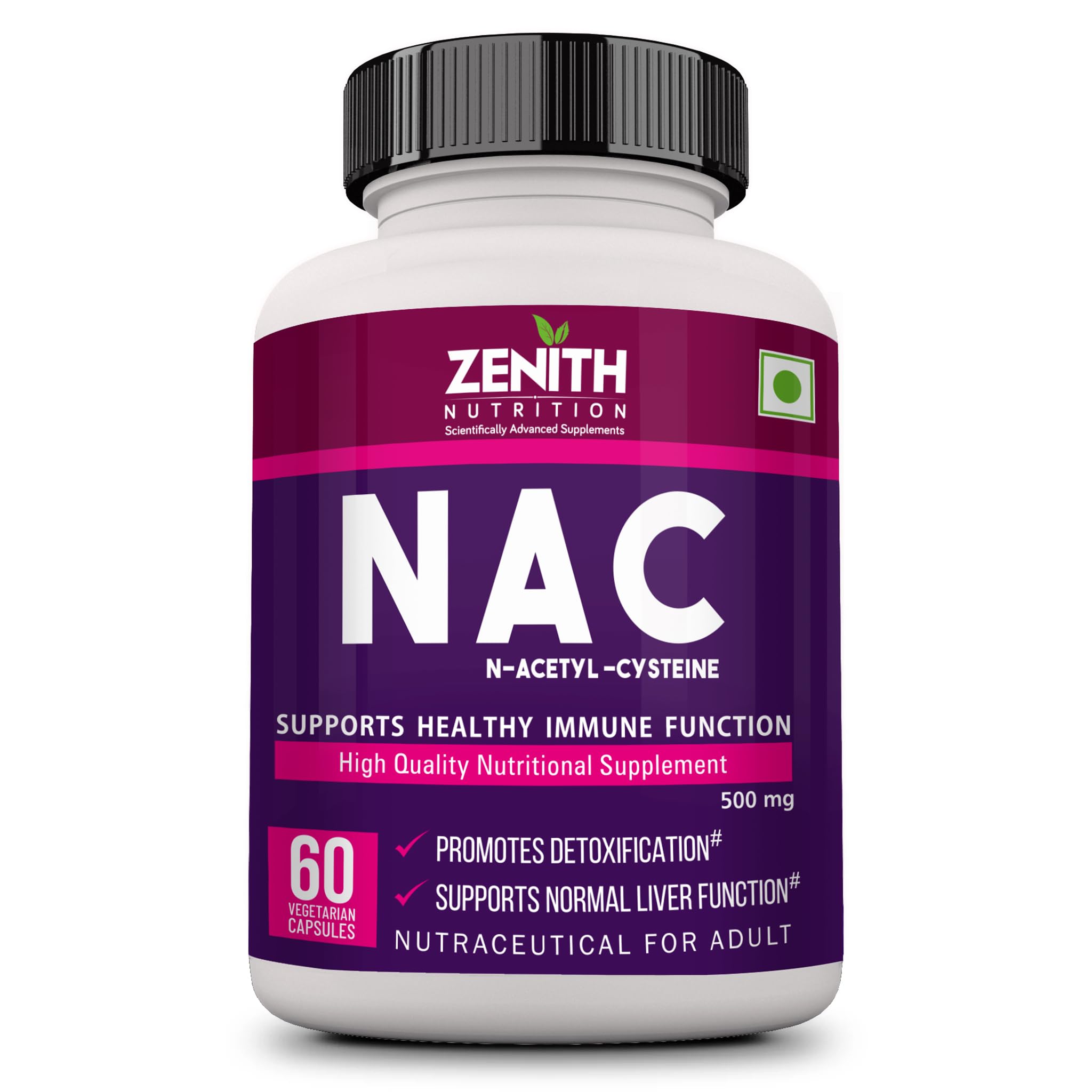Zenith Nutrition Nac (N-Acetyl L-Cysteine) Liver & Antioxidant Support 500Mg - 60 Veg Capsules