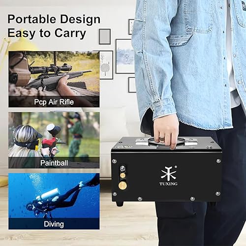 Miniatura 6 de TUXING Compresor de aire PCP 4500Psi, compresor portátil de pistola de aire PCP de 30 Mpa con convertidor externo, alimentado por 12 V CC para