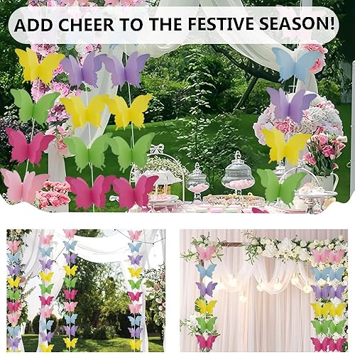 Miniatura 6 de Ruidee Guirnalda de papel de mariposa grande, 4 unidades, cortina de mariposa, para colgar, decoración colgante para Halloween, fiesta de