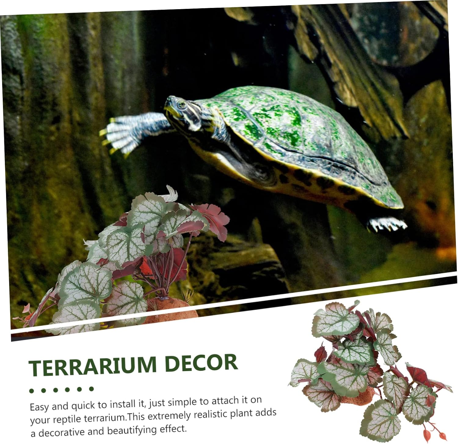 Housoutil 3pcs Reptile Hide Plant Decor Simulated Terrarium Plant for Reptile Tanks Easy to Install Faux Foliage for Turtles Lizards Amphibians Adds Natural Touch to Your Aquarium