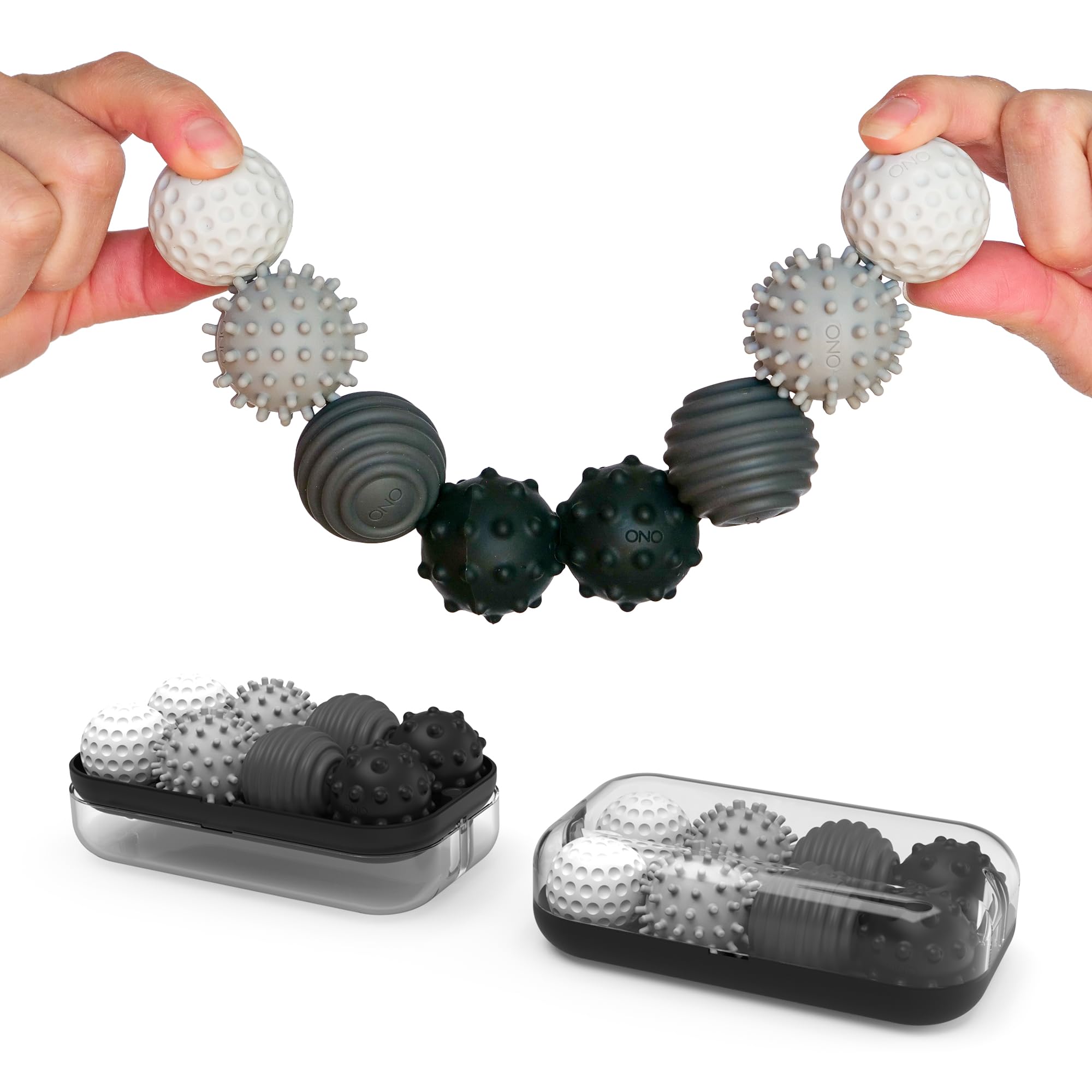 ONO Signets – Silicone Magnetic Balls with Textured Dimples, Bumps, and Waves | Fun to Play with Fidget Toy for Adults | Help Relieve Stress, Anxiety, Tension | Promotes Focus, Clarity (Greyscale) Greyscale Set of 8