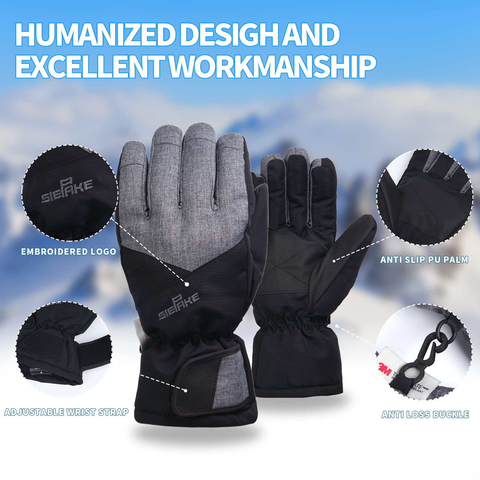 Gants De Ski Brace Master - Imperméables Et Chauds - 3M Thinsulate - Écran Tactile 3 Doigts - Pour Sports D'hiver