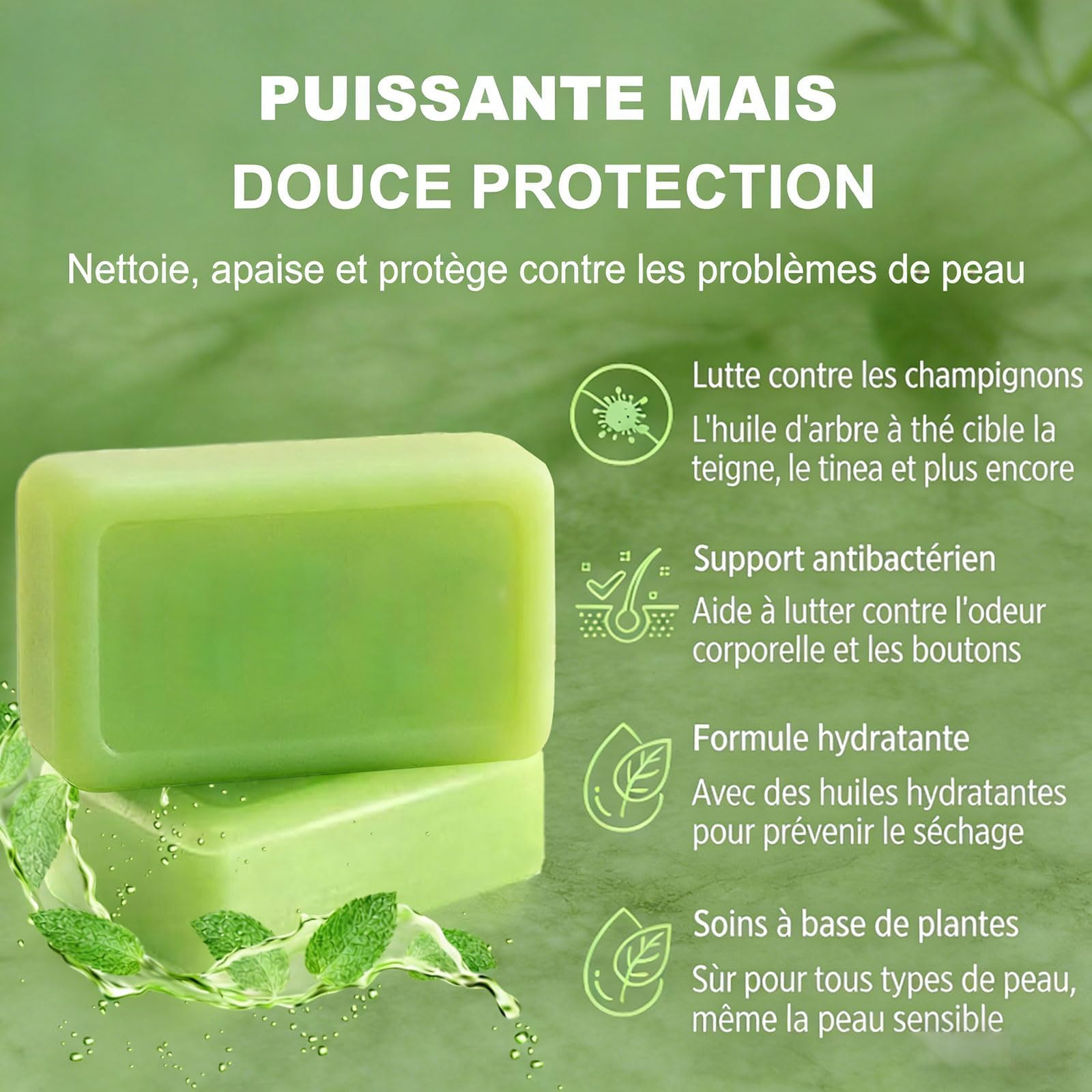 Savon Antifongique Naturel Élimine Transpiration Odeurs Traite Démangeaisons Acné Pied d'Athlète Folliculite (2pc)
