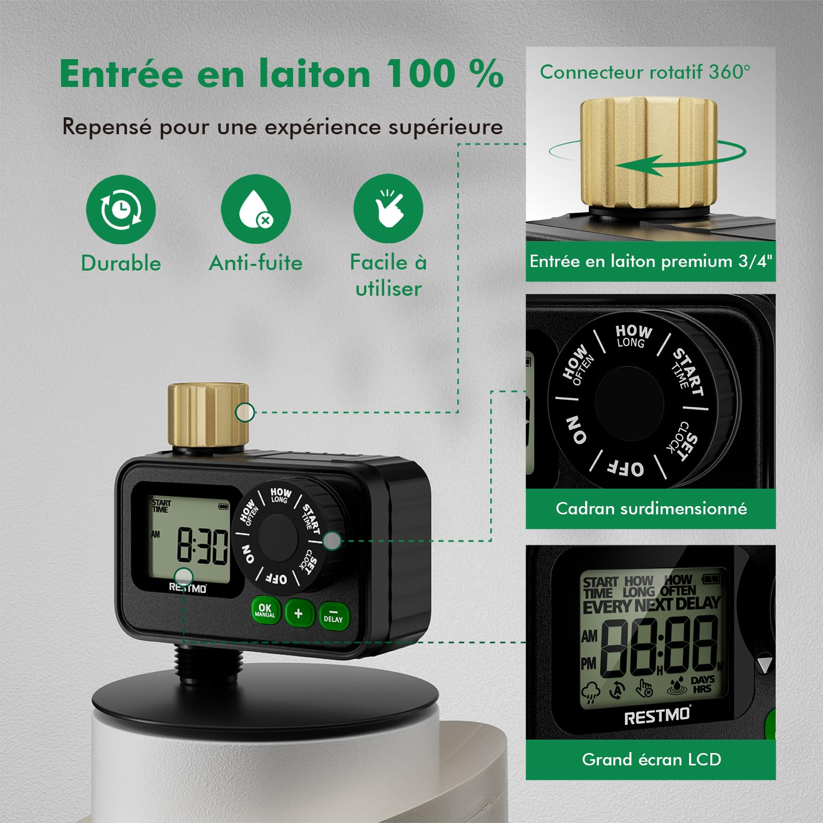 RESTMO Programmateur arrosage numérique 1 Zone pour arrosage de Jardin