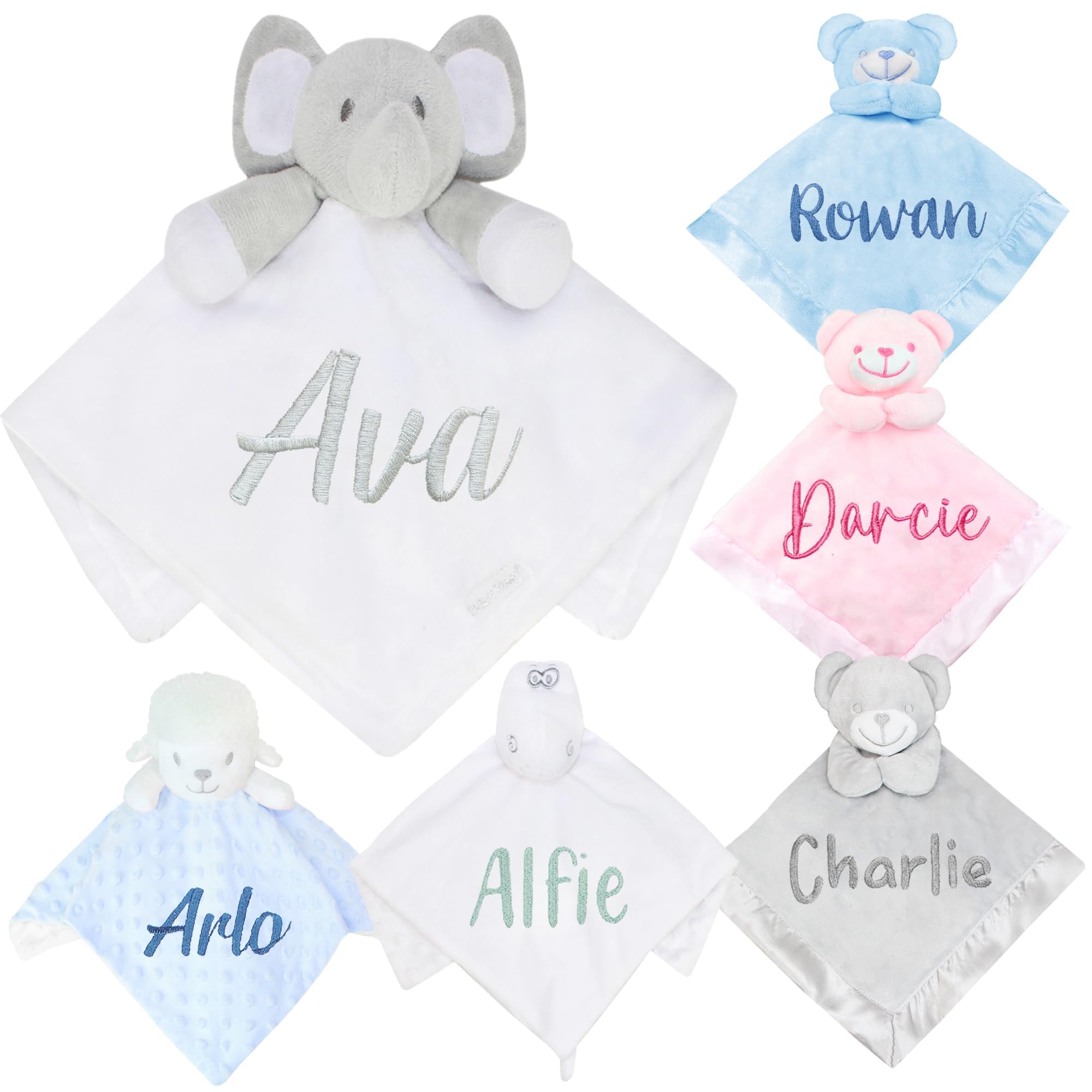Teddyt's Blue Personalised Newborn Baby Luxury Animals Snuggle Blanket (Baby Elephant) (Blue)