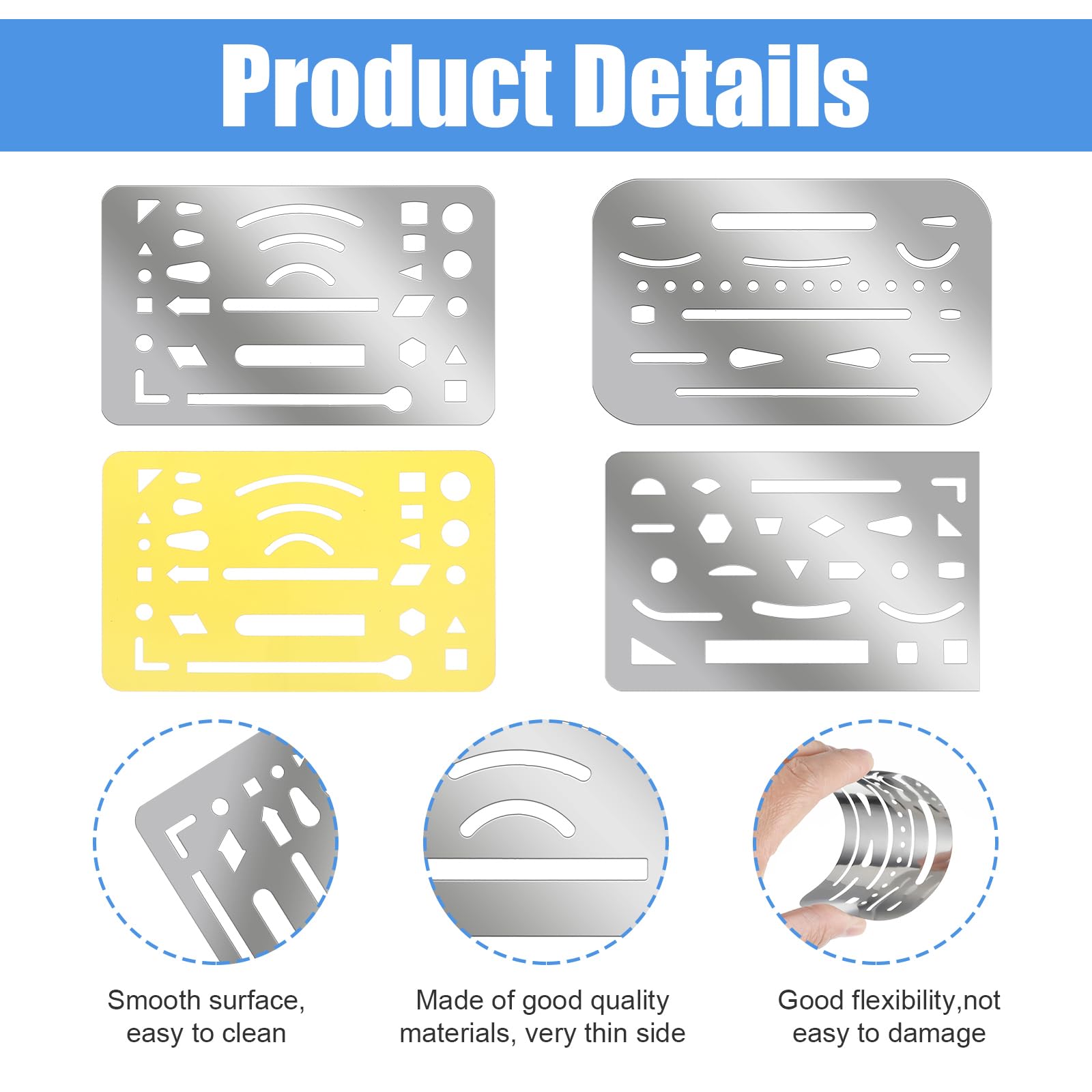 4 Pieces Eraser Shield Eraser Template Drafting, Stainless Steel Drawing Template Metal Drafting Tools Shield Drawing Tools for Mechanical Draw Engineering Design, 4 Designs - Image 3