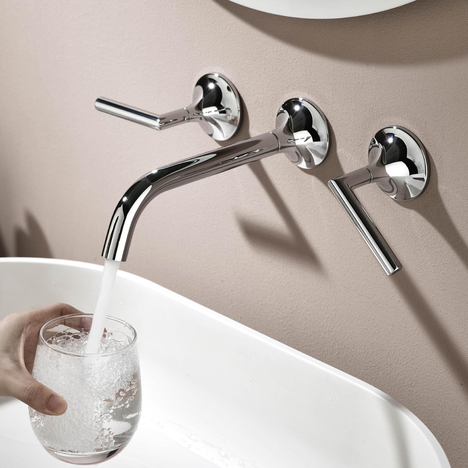 Mitigeur lavabo 3 trou encastrable mural chrome robinet rotatif