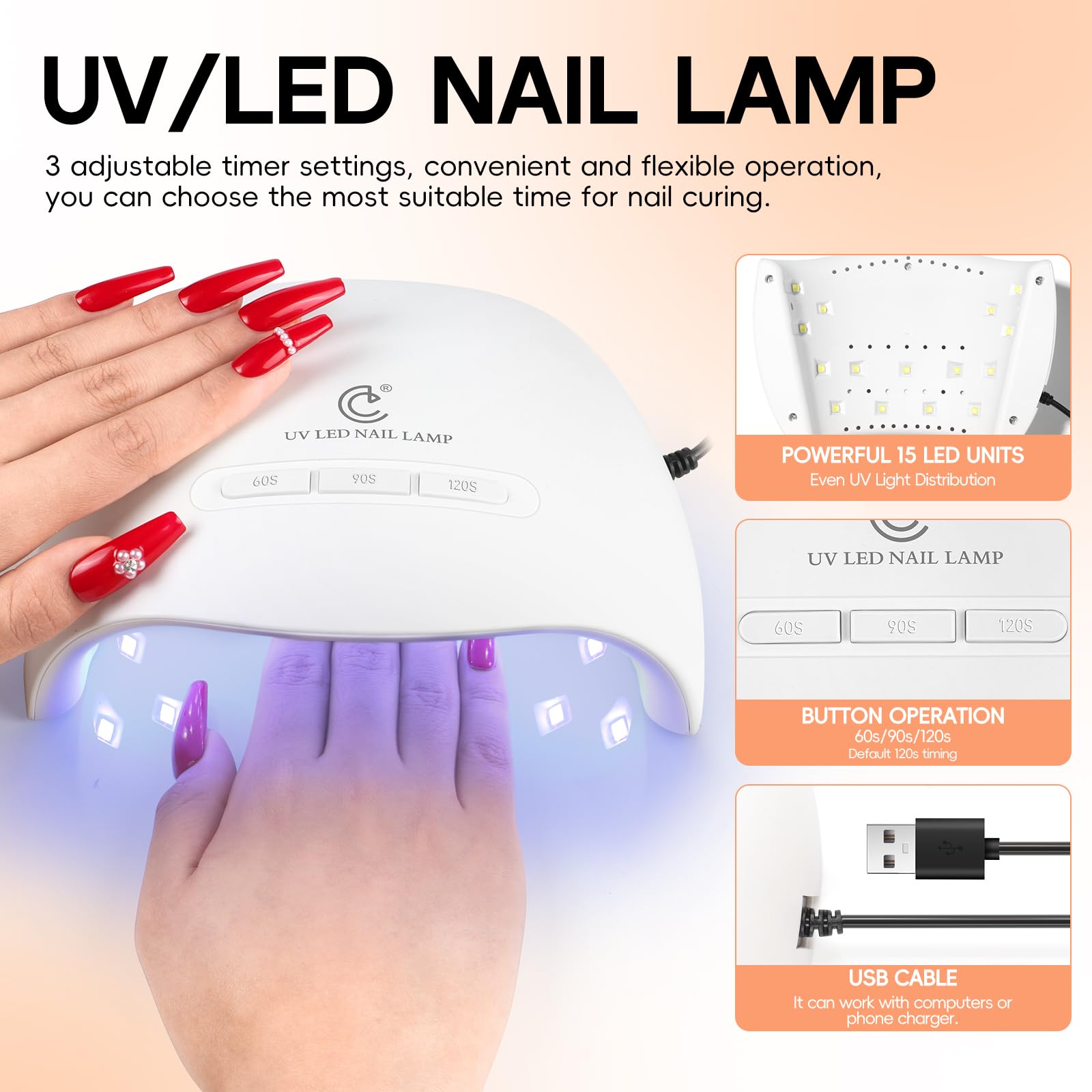 PEACECOLOR Kit Uñas Semipermanentes 31PCS ,15 Colores Esmaltes Semipermanentes para Uñas con Lampara UV Kit Manicura Semipermanente con Mate Top Base Coat Set