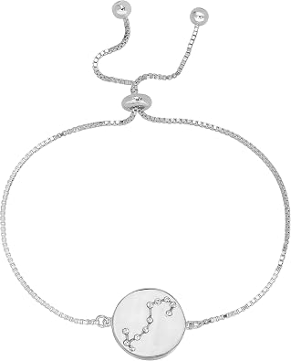 Sterling Silver Zodiac Crystal Adjustable Bracelet, 9 Inches