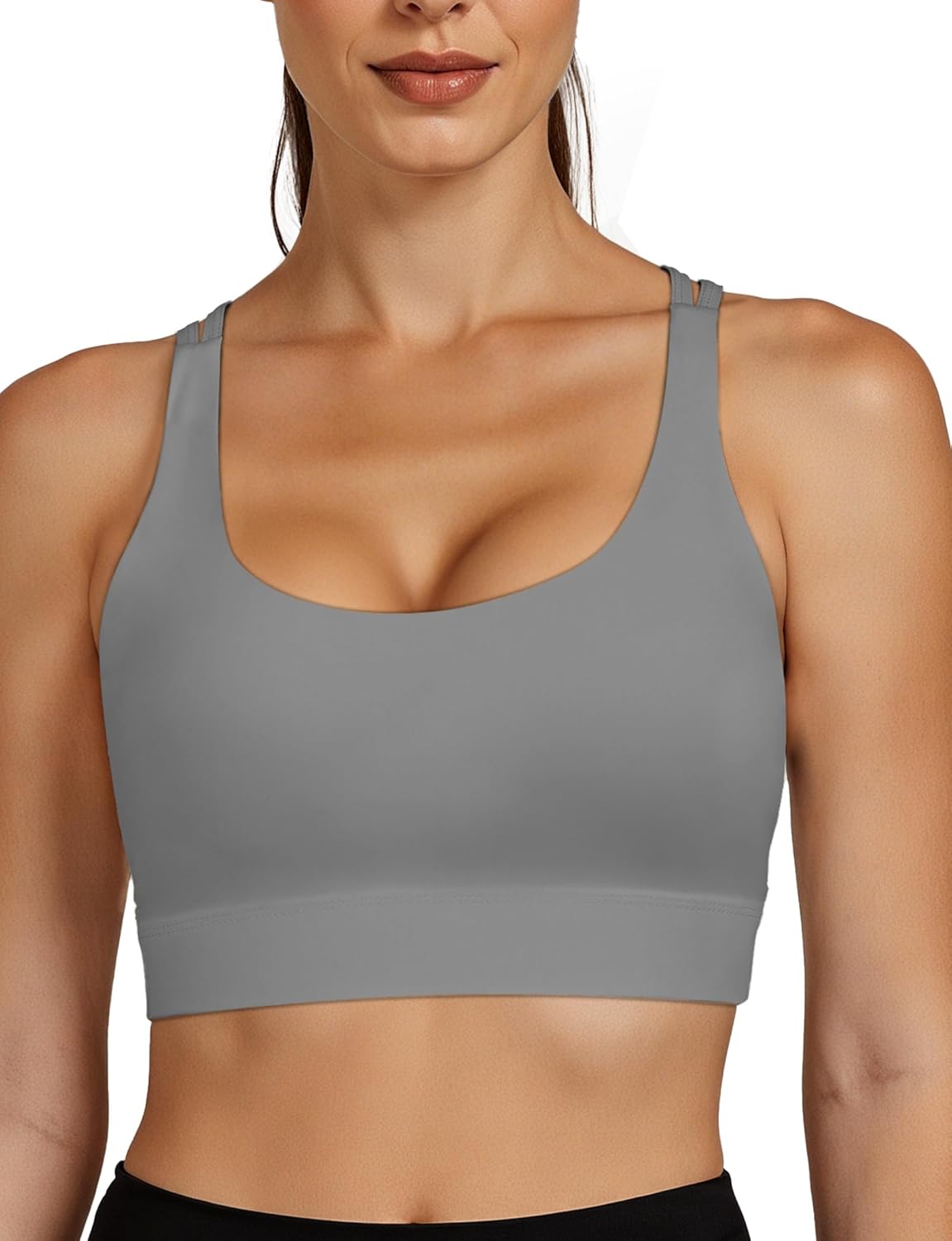 Y Back Sports Bra with Mesh Layer and Dual Support Straps Push Up Yoga Gym Athletic Workout Bras - Image 2