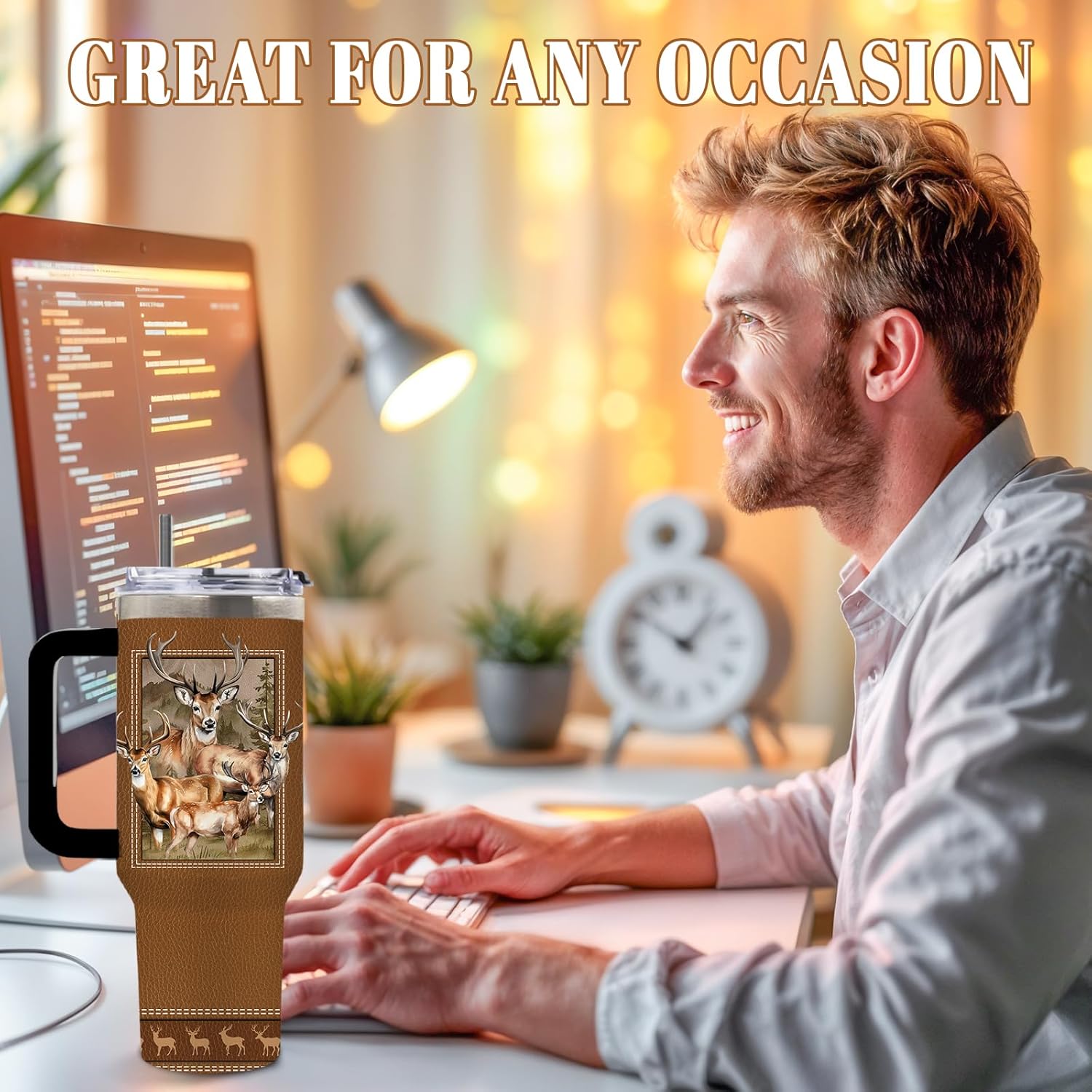 DUUV Hunting Gifts for Men, Deer Hunting Tumbler, Christmas Thanksgiving Birthday Gifts for Hunters, Fathers Day Best Gift for Hunters Men, Dad, 40 Oz Tumbler with Handle, 1PCS - Image 7