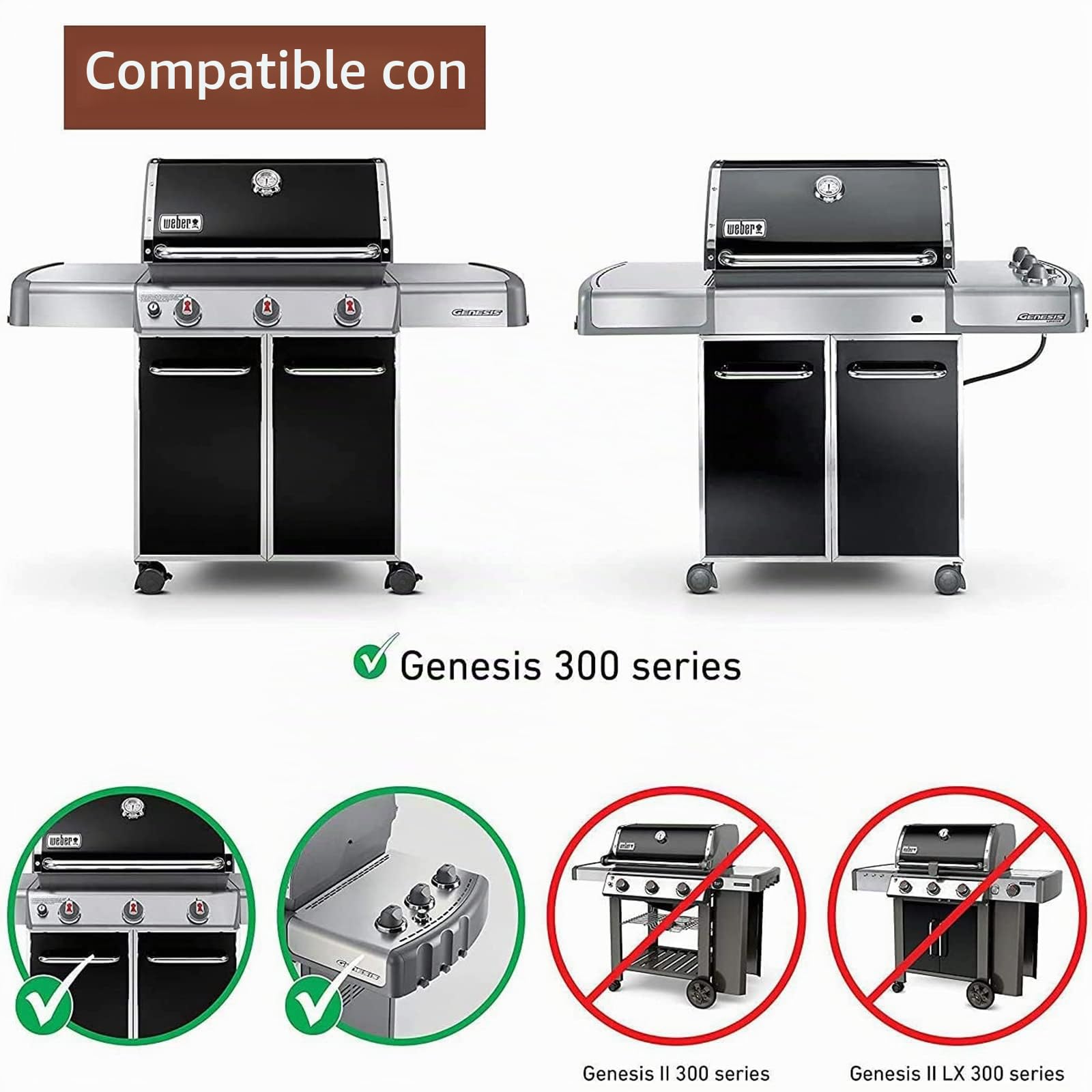 GFTIME 49.5 x 65cm Parrilla de hierro fundido Piezas de Repuesto para Weber Genesis 300 E310 S-310 E310 S320 310 (2007-2010)(Con perilla lateral)