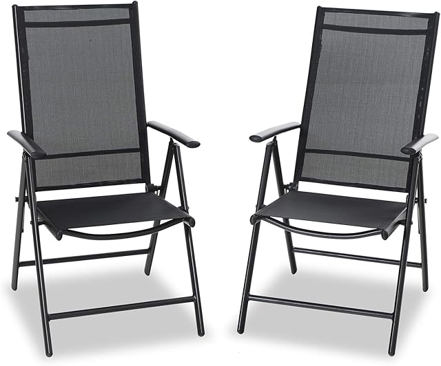 PHIVILLA Sets of 2 Garden Dining Chairs with Aluminum frame,6X Adjustable with 7 Seating Positions,High Back Folding Reclining Garden Chairs