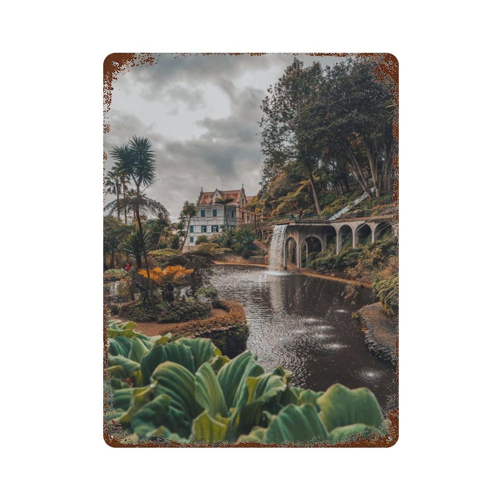 Monte Palace Funchal Rustic Tin Plaque 15.7"x11.8", Ideal for Cafe, Home Bar And Lounge Decor