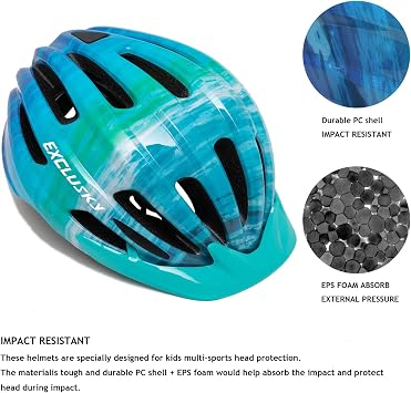 Exclusky Kids Bike Helmet with LED Light Adjustable Multi-Sport Youth Helmet for Boys & Girls, Ages 5-12, Fits 50-57cm, Cycling Safety Gear
