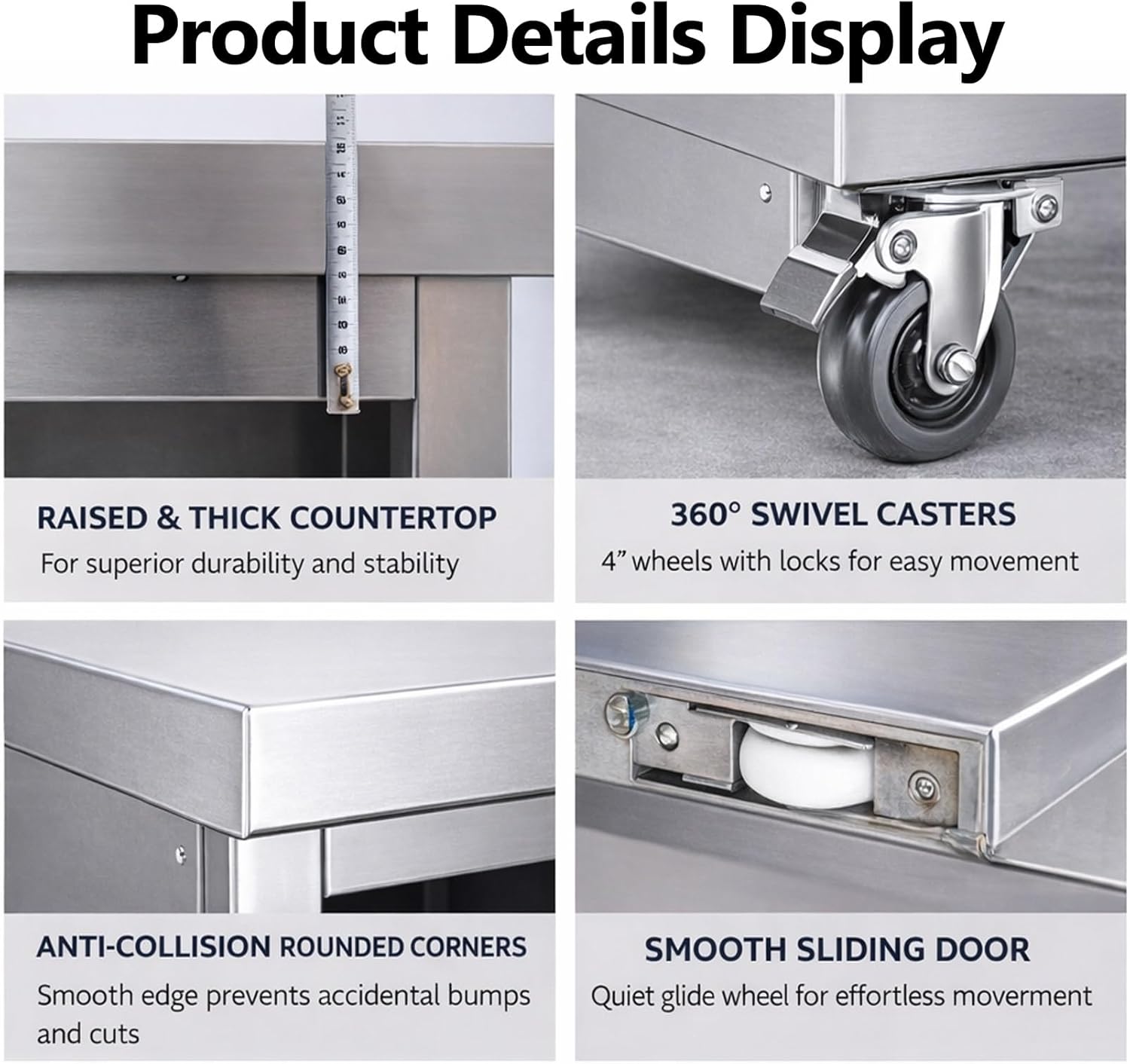 Stainless Steel Table, Commercial Worktable Prep Table w/Cabinet, Movable Adjustable Feet Height Workstation, Utility Workbench for Restaurant, Kitchen, Food Service(120x60x80cm)