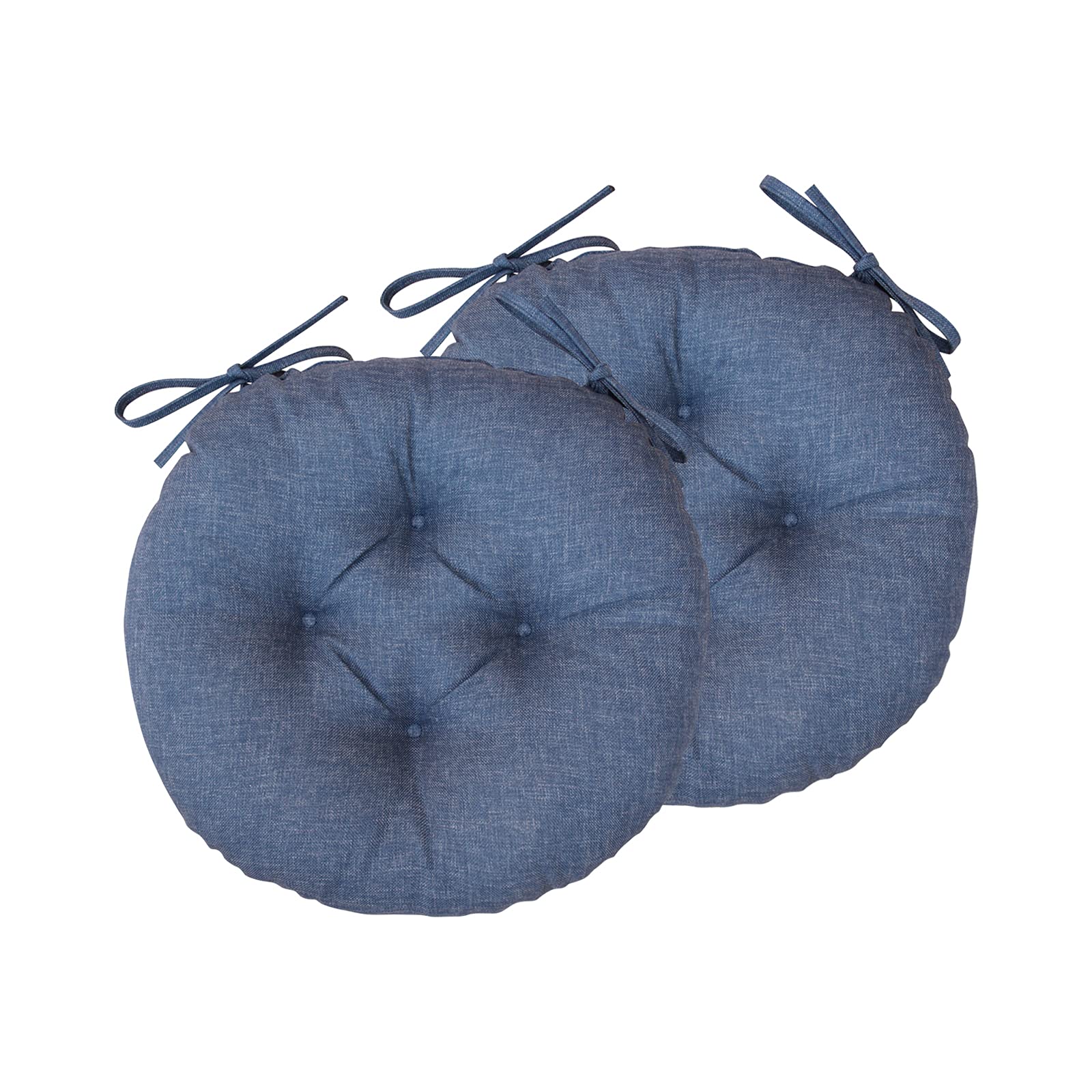 Outdoor Round Bistro Chair Cushions, 18 inch Round Seat Cushions with Ties for Dining Chairs, Set of 2, Denim Blue