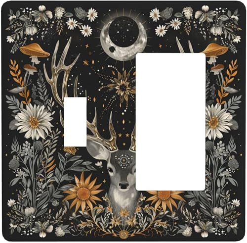 Spshian Light Switch Cover Plate Vintage Deer Flowers Moon Natural Plants Floral