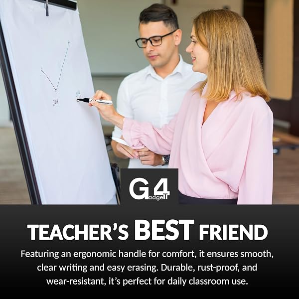 G4GADGET Nice Style Pack of 10 Non-Toxic Ink Black Colour Whiteboard Dry Wipe Marker Pens Bullet Tip - 5