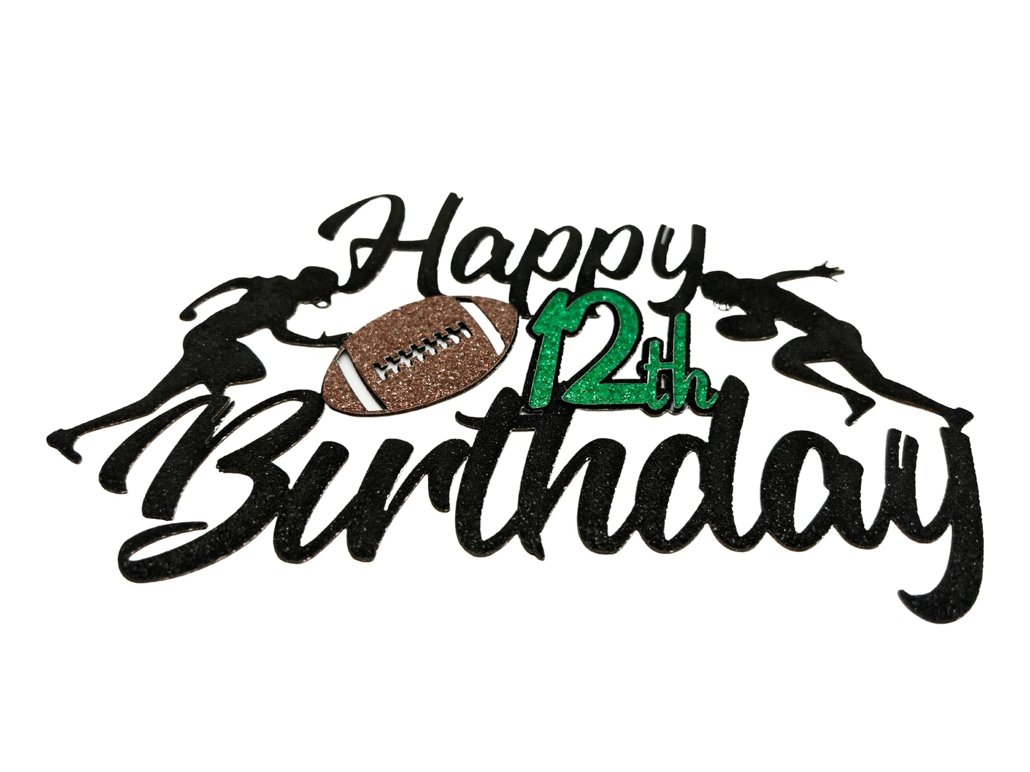 Happy 12th Birthday Football Cake Topper - Rugby Player Scene, Glitter Card, 7.3 Inches Wide - View #9