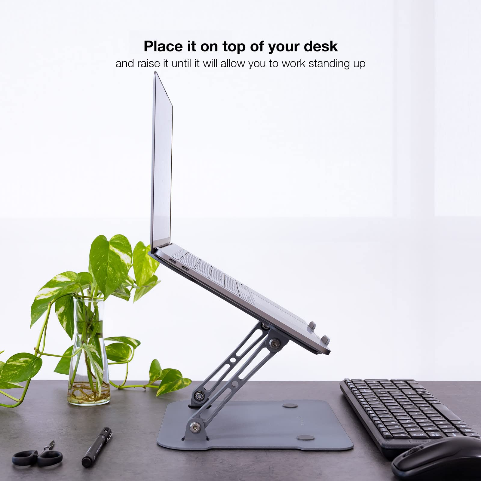 TOOQ TQLRS0012-AL-G - Soporte Elevador de Aluminio Ajustable Ergonómico para Portátiles, Color Gris