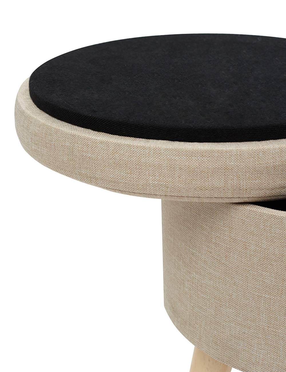 Pouf Hocker Stuhl Fusshocker Gepolstert Fußbank Rund Schemel Ottomane Polsterhocker Beinablage Sitzhocker Aus Leinen Und Massivholz Mit Stauraum Für Küche Und Wohnzimmer Beige