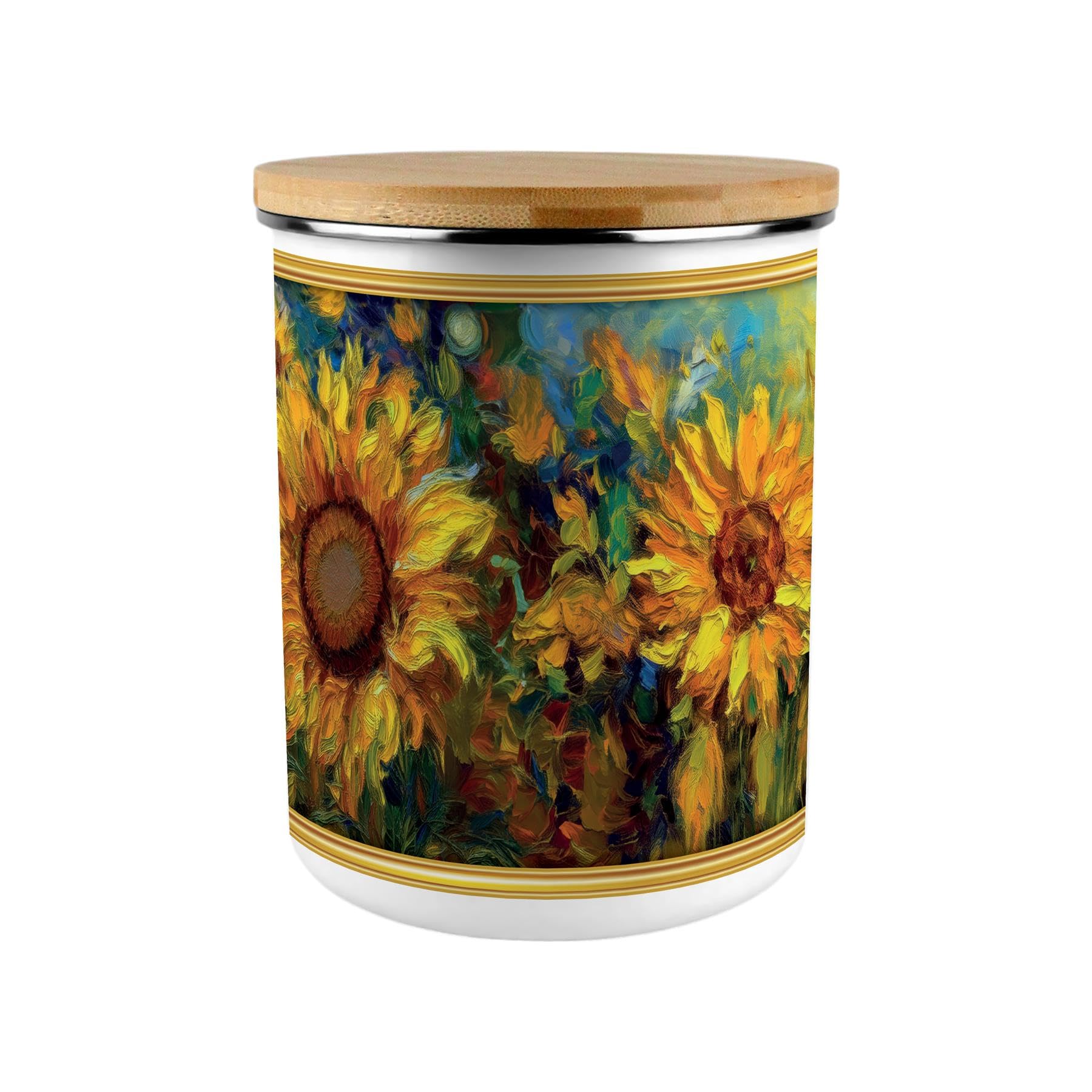 Sunflower Impressionism Storage Canister - Floral 2.7L Extra-Large Enamel Home & Kitchen Organisation Container