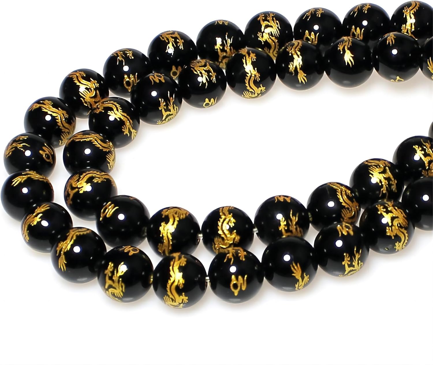 MJDCB Natural Stone Beads 12mm 30pcs Round Black Onyx Carved Dragon Loose Gemstone Bead Charms for Jewelry Making Bracelet Necklace Earring Pendant - Image 3