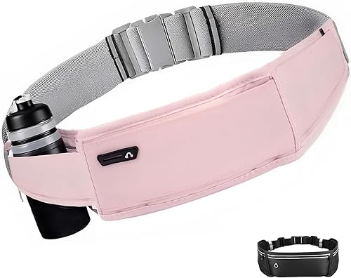 Cinturón de correr para teléfono – Riñonera ajustable para correr con 3 bolsillos para teléfonos de hasta 7.2 pulgadas, cangurera delgada para Rosa