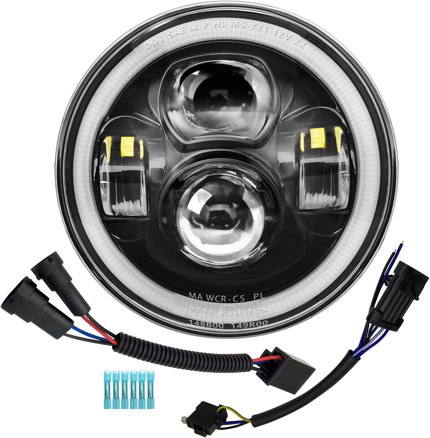 AlyoNed 7 inch Motorcycle LED Headlight DRL White Halo Kit Compatible with Harley Davidson Fat Boy Street Glide Heritage Softail Road King Electra Glide - Black