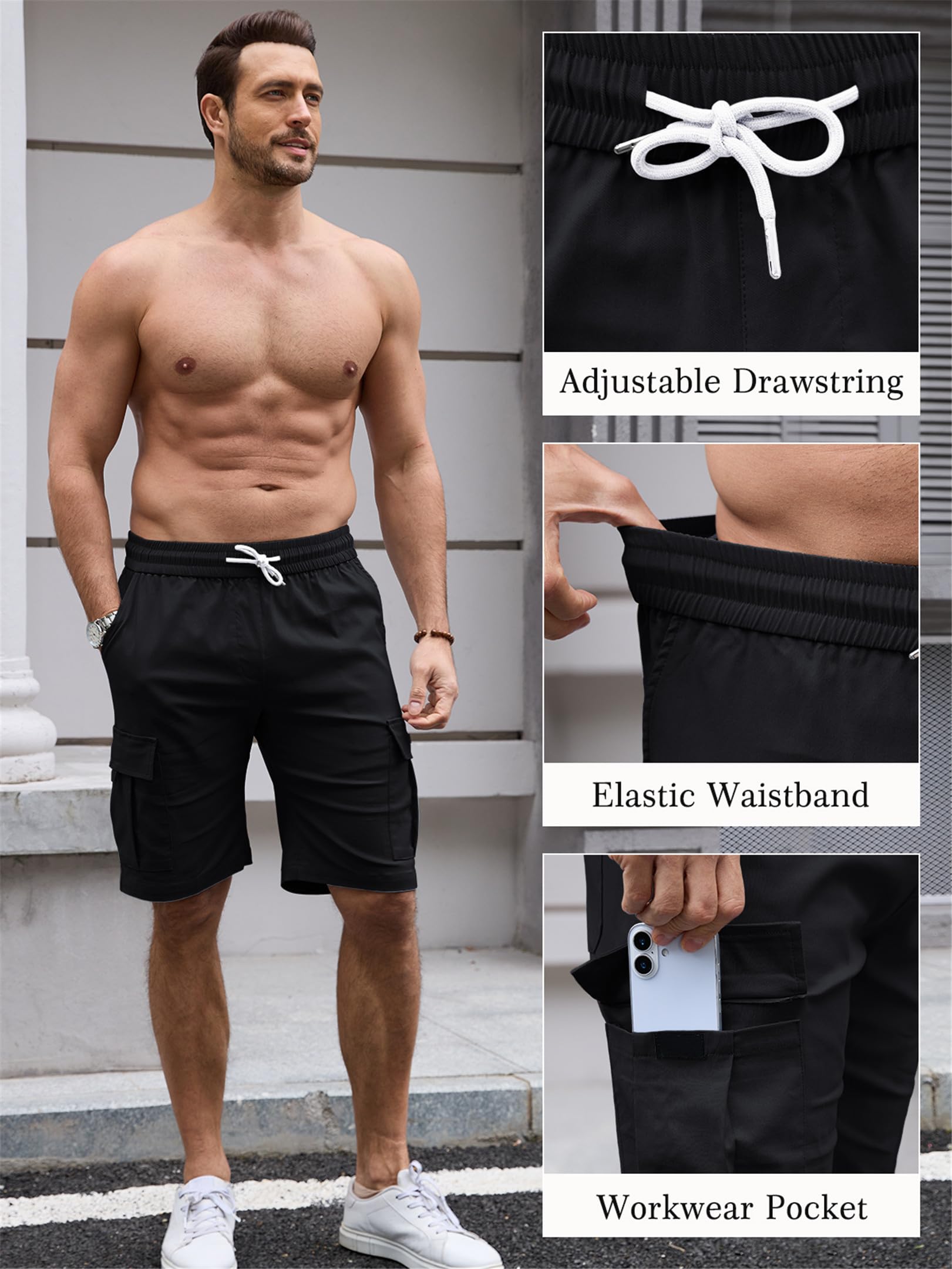 Tolaler Cargo Shorts Hombre Bermudas Verano Elásticos Bolsillos Múltiples Trabajo Playa