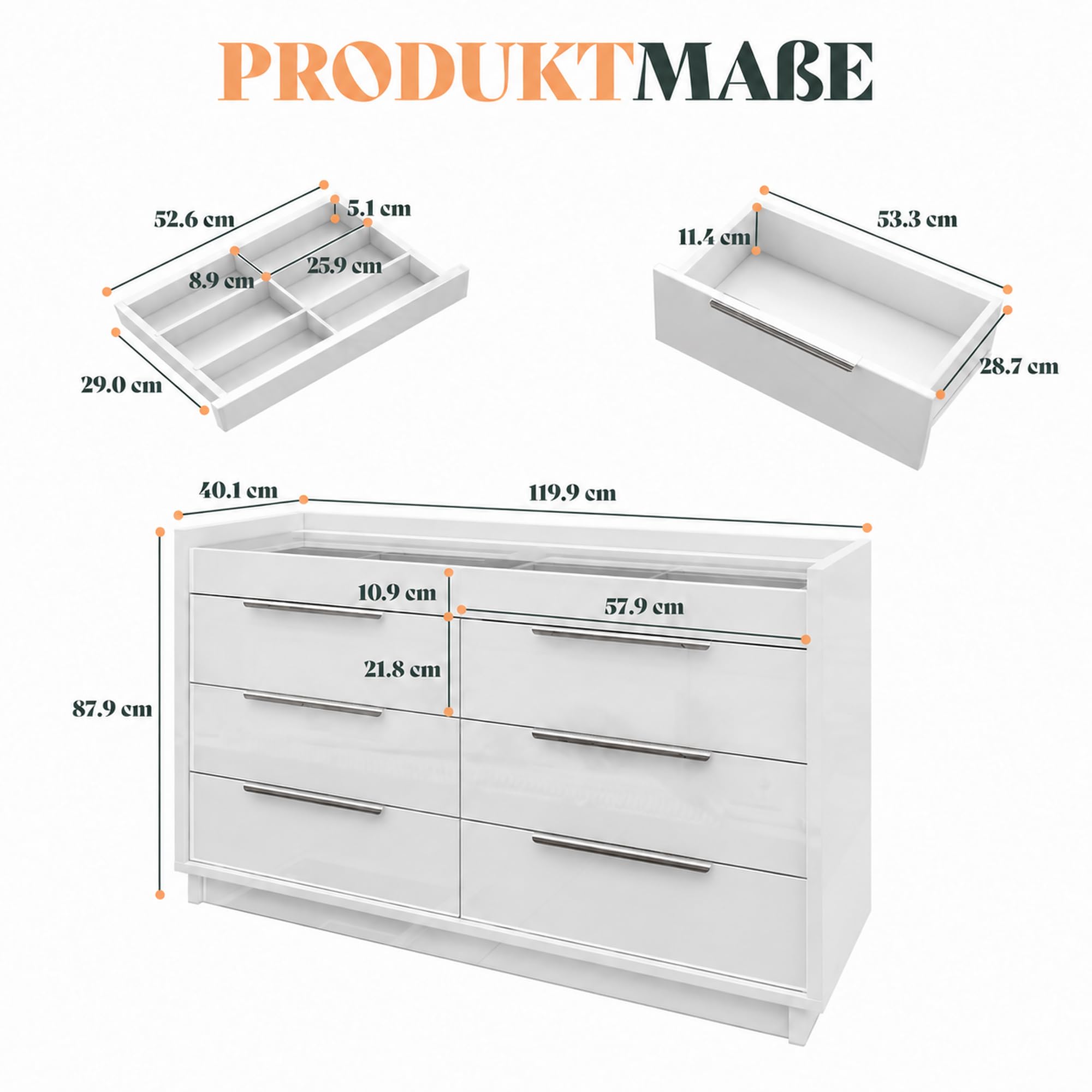 LUXOAK Ensemble de 3 pièces pour chambre à coucher, commode et tables de