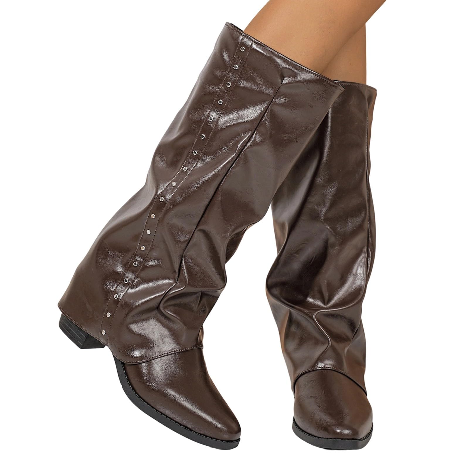 Botas de Invierno Mujer Botas Altas tacón Grueso hasta la Rodilla, Estilo sin Cierre, con Punta Puntiaguda, Botines Moda para Uso Diario Informal.