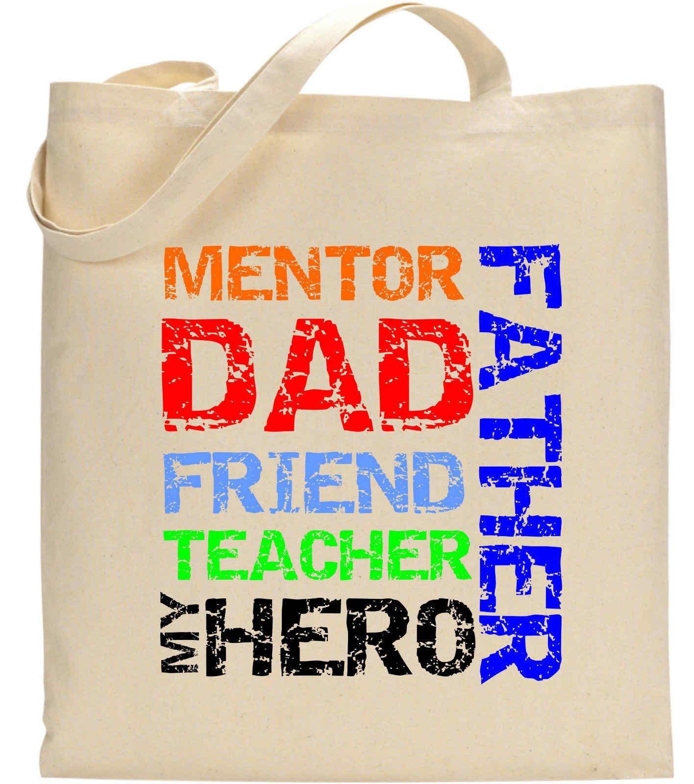 SUPERPRAISE Mentor Dad Friend Teacher Hero Fathers Day Daddy Slogan Birthday Party Tote Bag - Cotton Shopping Bag