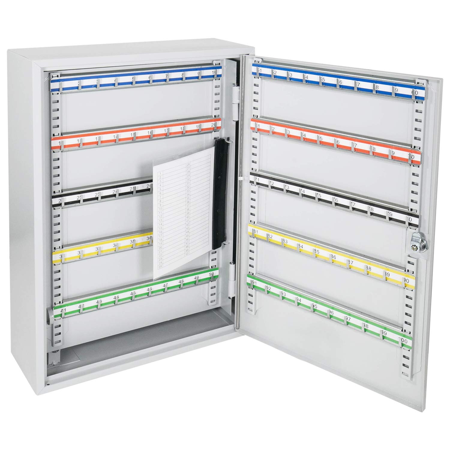 HMF Armoire à clés Grande capacité en Acier, Boite a Clef Murale verrouillable pour Bureau, Administration ou Parc Automobile | 200 Crochets à clés | 55 x 38 x 14 cm | Gris Clair
