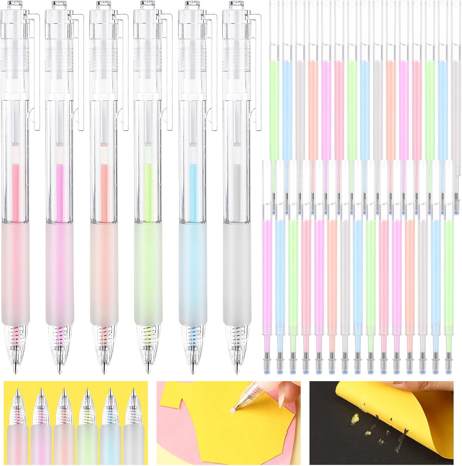 Frienda 6 Pieces Glue Pens with 30 Refills Adhesive Quick