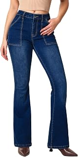 roswear Bootcut Jeans with Stretch for Women Large Pockets Zipper Fly | Stretchy Flare Pants, 10inch Mid Rise, 30inch Full Length, Casual Outfits, Machine Washable, Tumble Dry
