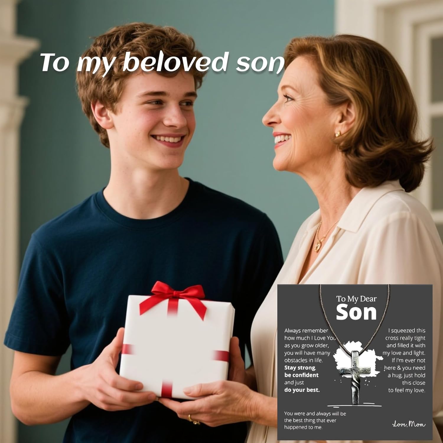 72ore To My Son Necklace From Mom Black Chain Copper Cross Pendant Necklace for Men Birthday Jewelry Gifts for Son - Image 4