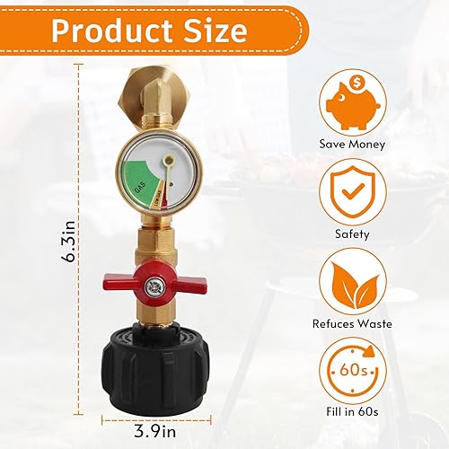 Miniatura 5 de Adaptador de recarga de propano para tanques de 1 libra, convertidor de propano de latón macizo de 20 libras a 1 libra con válvula y manómetro, kit