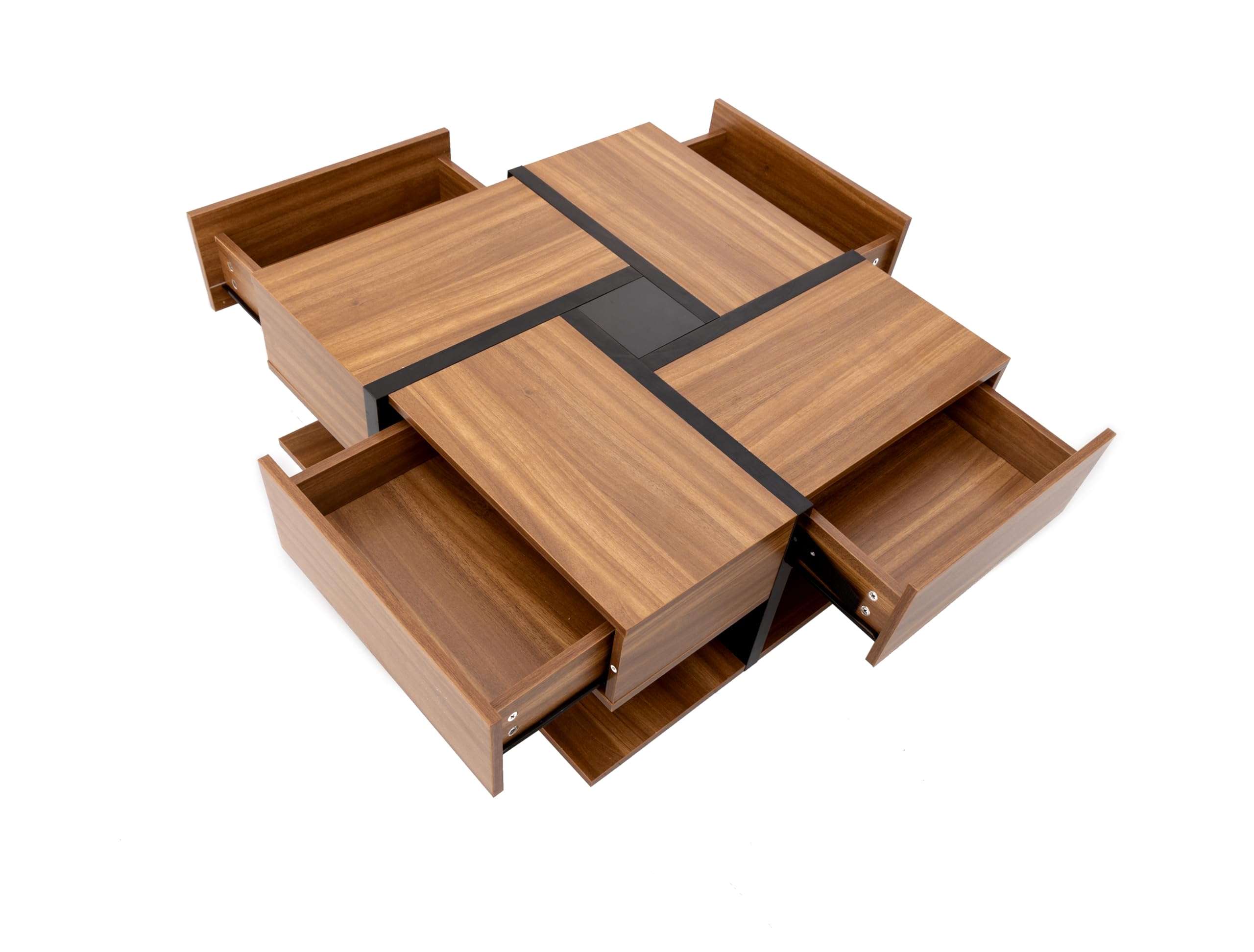 Merax Couchtisch Wohnzimmertisch mit 4 Schubladen, Modern Beistelltisch Kaffeetisch mit Zwei Ablageebenen, Multifunktionaler Sofatisch Mitteltisch, einzigartige Design, 78x78x36cm, Natürlich