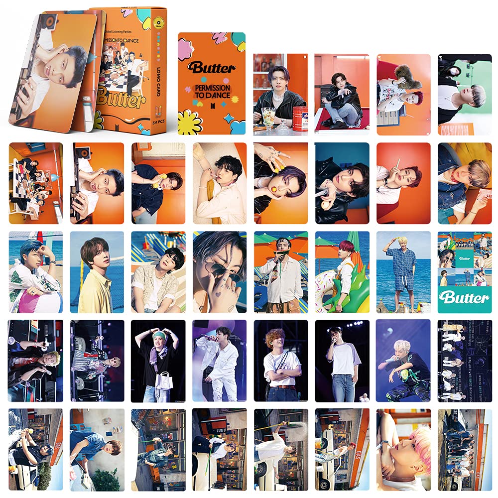 Kpop Bangtan Boys Photocards 54Pcs Bangtan Boys Lomo Cards Bangtan Boys Butter Album Cards Bangtan Boys Butter Photocards Pack Gift for Army (Orange)