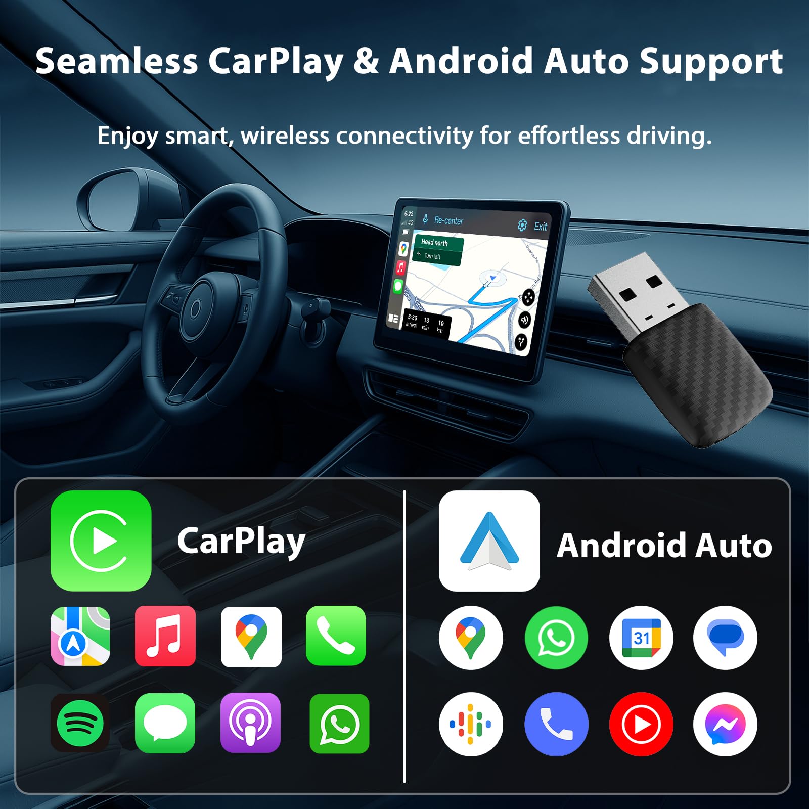 Mini adattatore wireless CarPlay, grigio argento – Adattatore wireless compatto per auto per Android Auto, connessione automatica rapida, aggiornamento CarPlay cablato a wireless 2026 (A28)