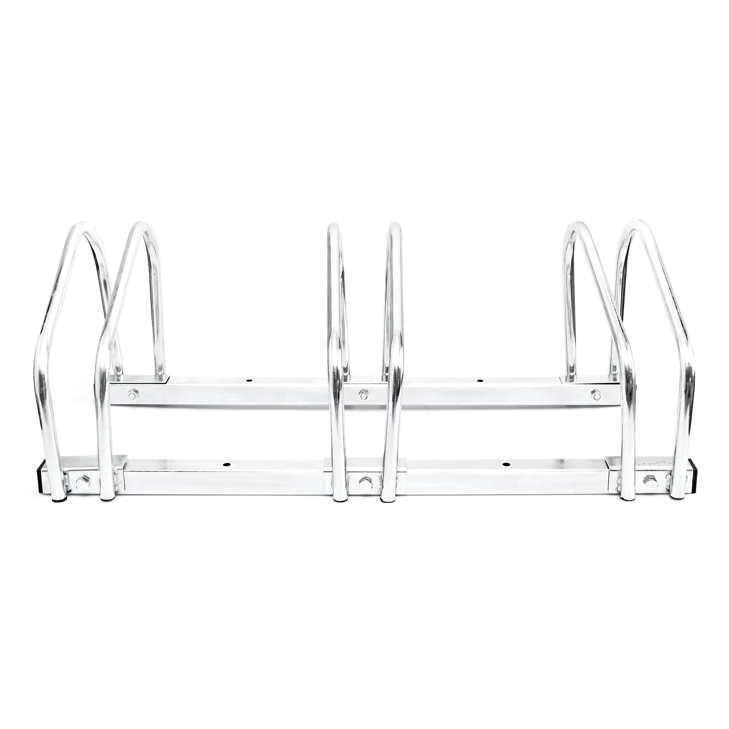 Relaxdays Stand Portabici per 3 Biciclette, Montaggio alla Parete e al Pavimento, Misure HxLxP: 26 x 73 x 32 cm, Argento
