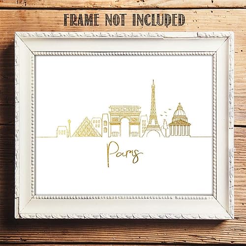 Vista 309 de París Skyline - Decoración de pared para sala de estar, arte de pared en blanco y negro, cuadros de pared de horizonte europeo para sala de estar
