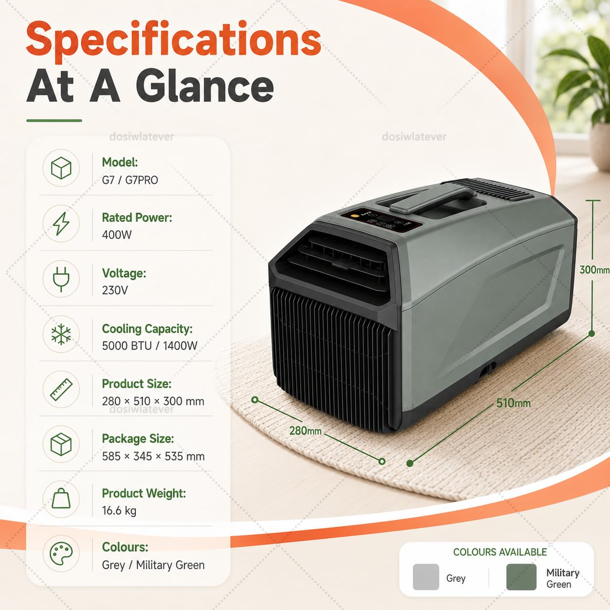 Aire acondicionado portátil 5000 BTU 230V, nueva versión 2026 más silenciosa, ideal para habitaciones pequeñas hasta 10㎡, para espacios reducidos, uso en dormitorio, oficina o camper Grey